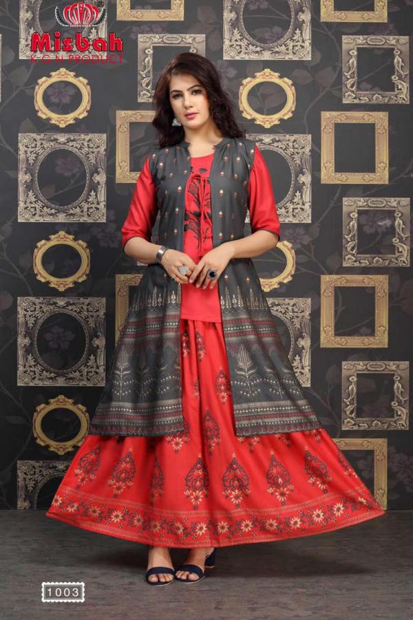 Misbah Nayantara Designer Rayon Gold Print Kurti With Skirt